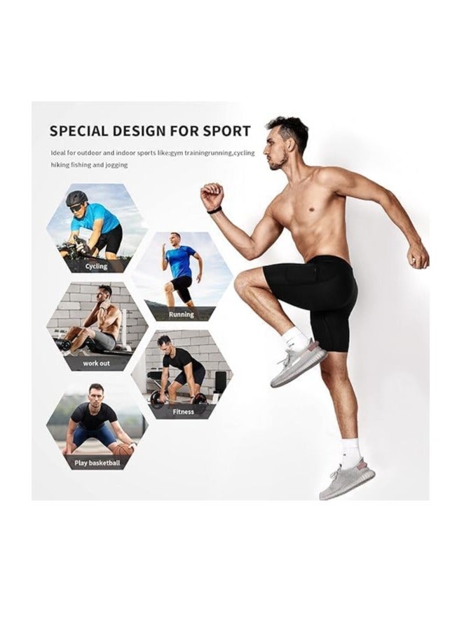 Barakah 5 Pack Compression Shorts Men with Pocket, Spandex Running Shorts, Tights Performance Underwear, Athletic Workout Sport Performance Baselayer Underwear, Two Long and Three Short, White and Black, XL - Image 4