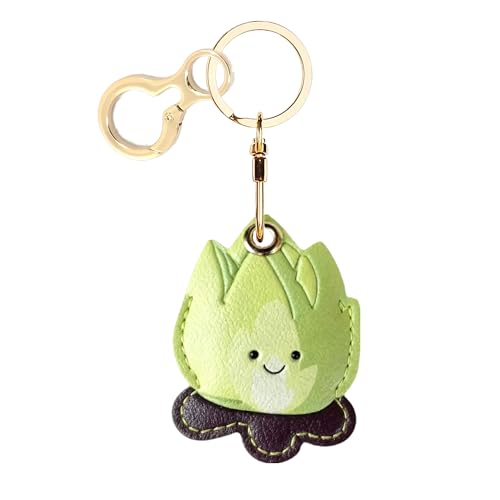 BORKUANA Leather Keychain Holder Case Compatible with AirTag,Cute Protective Cover with Keyring,Anti-Scratch Finder GPS Tracker Case for Wallet Keys,Bag,Pets(Bonfire Green) - Image 1