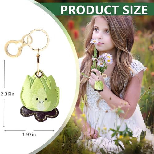 BORKUANA Leather Keychain Holder Case Compatible with AirTag,Cute Protective Cover with Keyring,Anti-Scratch Finder GPS Tracker Case for Wallet Keys,Bag,Pets(Bonfire Green) - Image 2