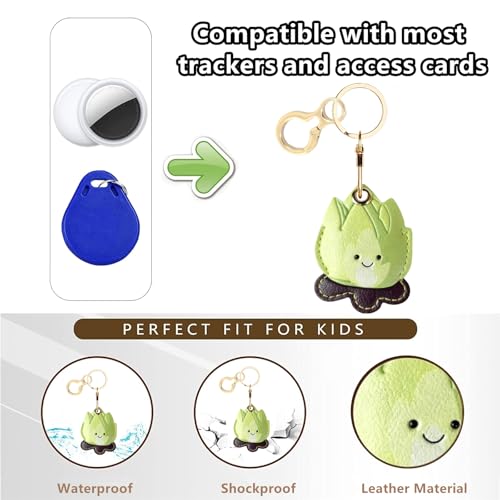 BORKUANA Leather Keychain Holder Case Compatible with AirTag,Cute Protective Cover with Keyring,Anti-Scratch Finder GPS Tracker Case for Wallet Keys,Bag,Pets(Bonfire Green) - Image 4