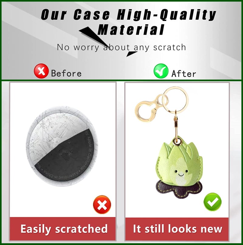 BORKUANA Leather Keychain Holder Case Compatible with AirTag,Cute Protective Cover with Keyring,Anti-Scratch Finder GPS Tracker Case for Wallet Keys,Bag,Pets(Bonfire Green) - Image 3