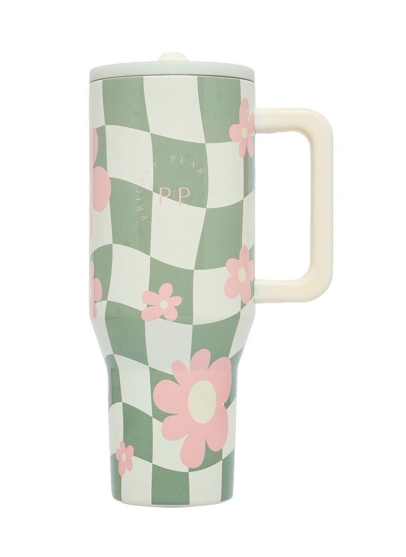 Prickly Pear Stainless Steel Water Bottle 40 Oz Hydrator Floral Gingham  - Image 2