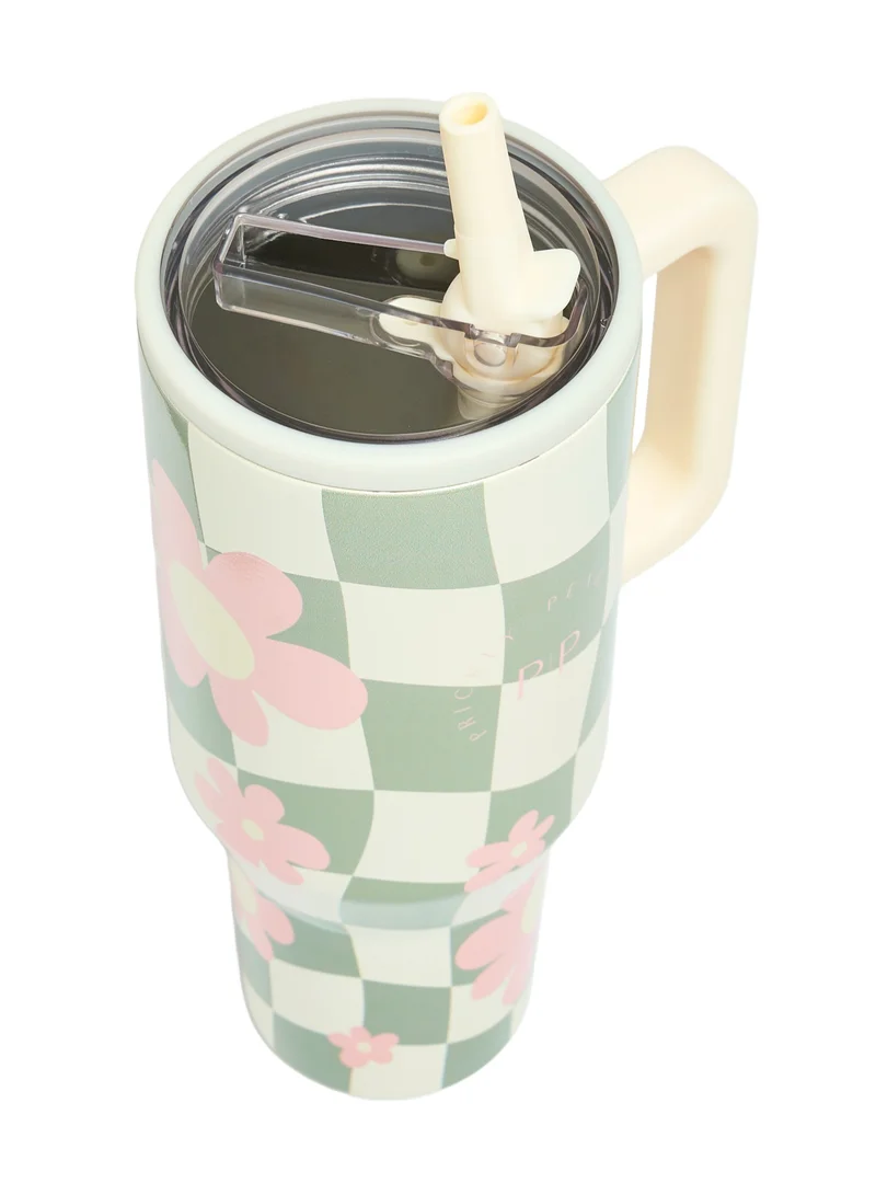 Prickly Pear Stainless Steel Water Bottle 40 Oz Hydrator Floral Gingham
