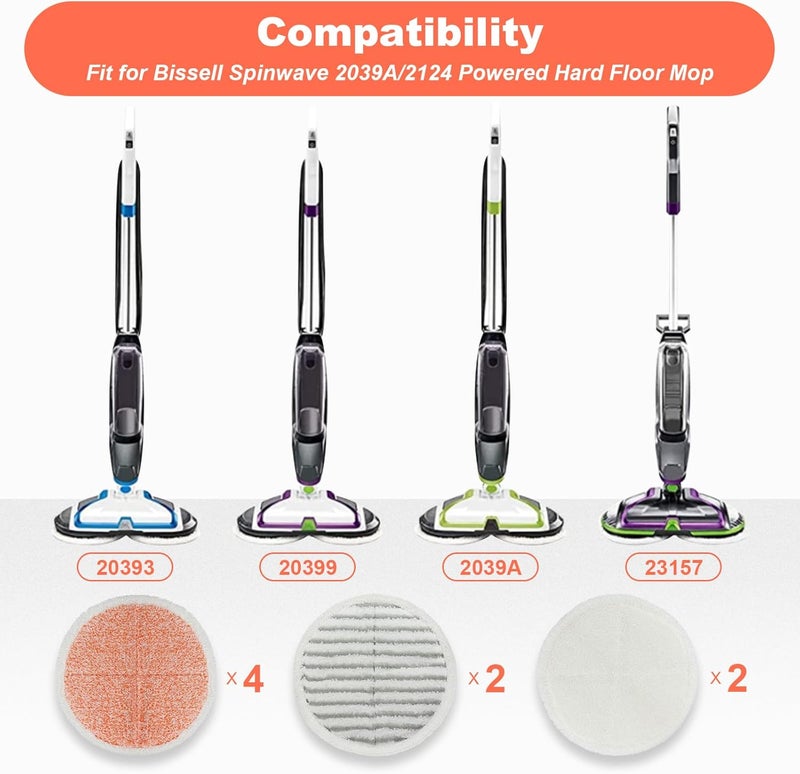 BeiLan Spinwave Mop Pads Replacement Set Compatible with Bissell Spinwave 2039A 2124: 4 Heavy Scrub Pads, 2 Soft Pads, 2 Scrubby Pads by (8Pack) - Image 3