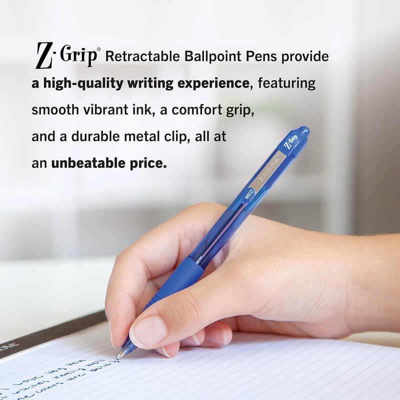 Zebra Pen Z-Grip Retractable Ballpoint Pen, Medium Point, 1.0mm, Blue Ink, 12-Count (22220) - Image 4