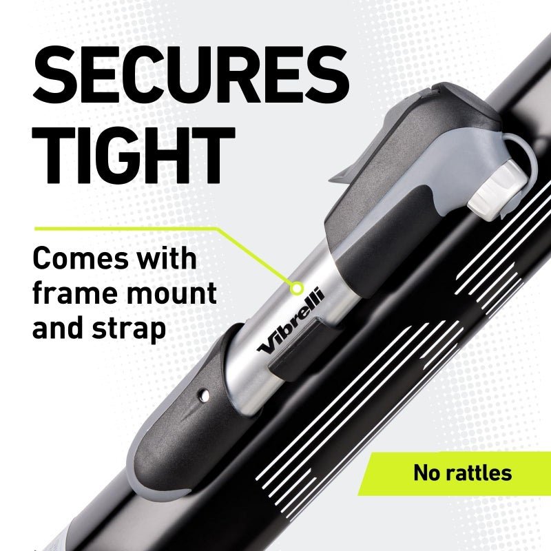 Vibrelli Mini Bike Pump - Presta & Schrader Bicycle Pump - 120 PSI Tire Pump for Road & MTB - No Valve Changing Needed, Mini Pump - Image 3