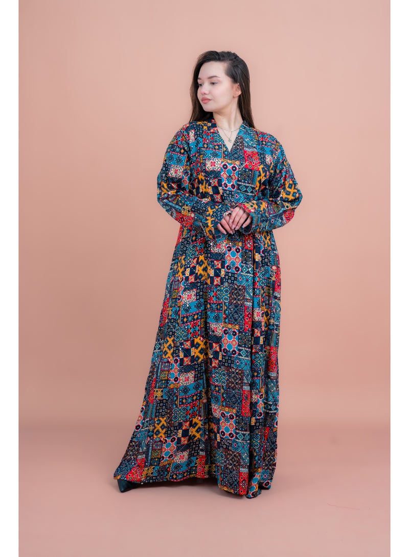 اكسا أزرق هندسي مجرد ماكسي - Image 1