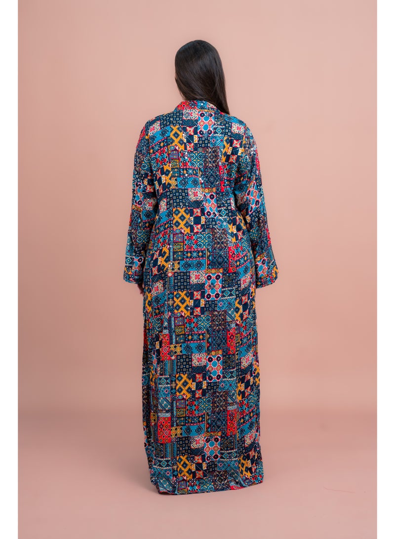 اكسا أزرق هندسي مجرد ماكسي - Image 4