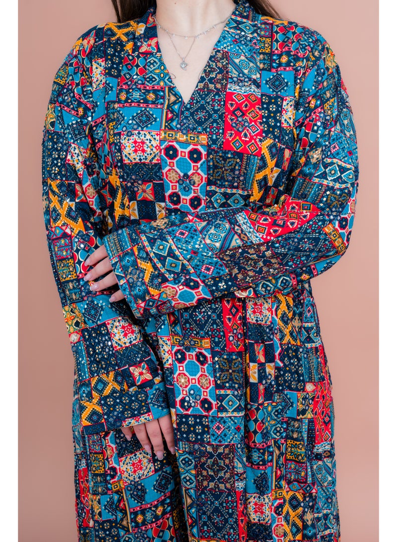 اكسا أزرق هندسي مجرد ماكسي - Image 3