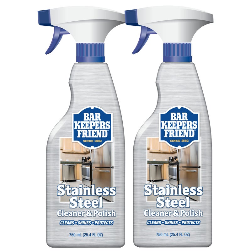 Bar Keepers Friend Stainless Steel Cleaner and Polish Spray (2 x 25.4 oz) Removes Oily Fingerprints, Hard Water Stains, Grime & Food Debris without Scratching or Dulling Appliances & Surfaces - Image 1