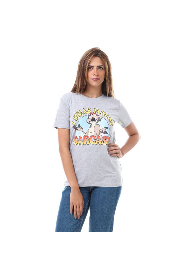 ESLA Half Sleeved Printed Top Gray - Image 2