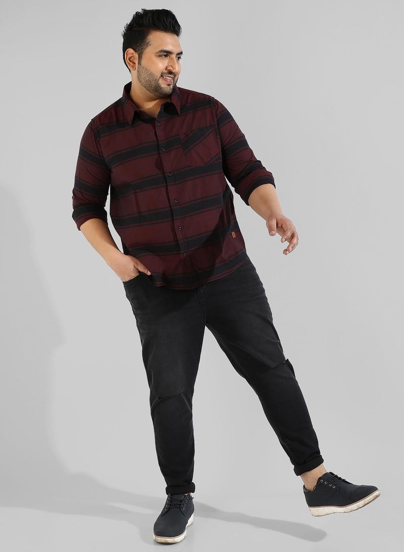 Instafab Plus Men's Maroon Checkered Regular Fit Casual Shirt - Image 5