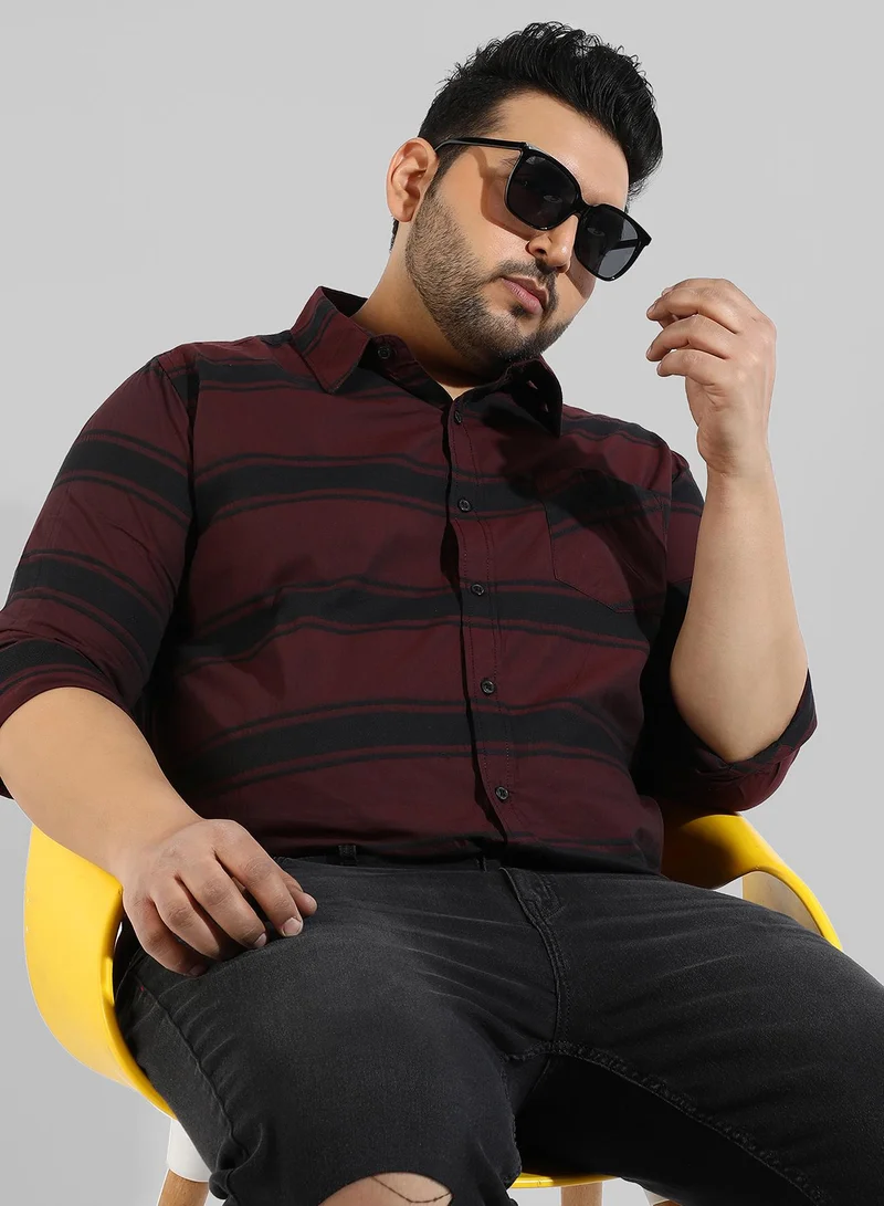 Instafab Plus Men's Maroon Checkered Regular Fit Casual Shirt