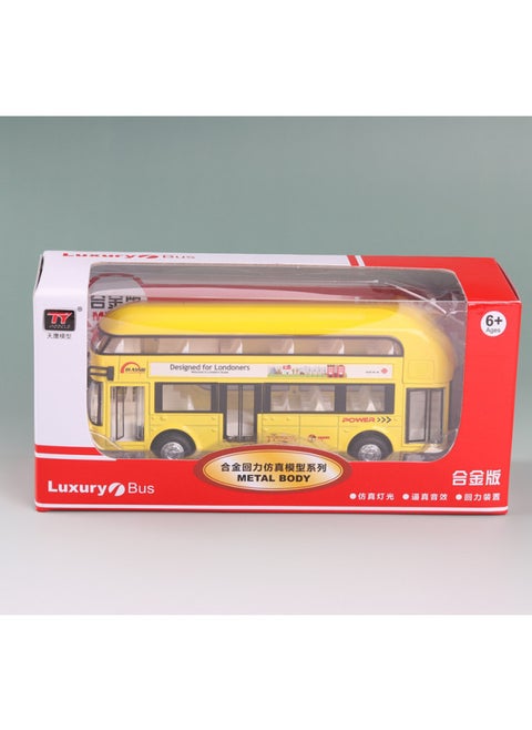 Tianying Alloy Car Model 1:36 Double-layer Bus Pull Back Sound Light Toy Bus Car Music Model Ornaments-Color:6008B Yellow Window Box