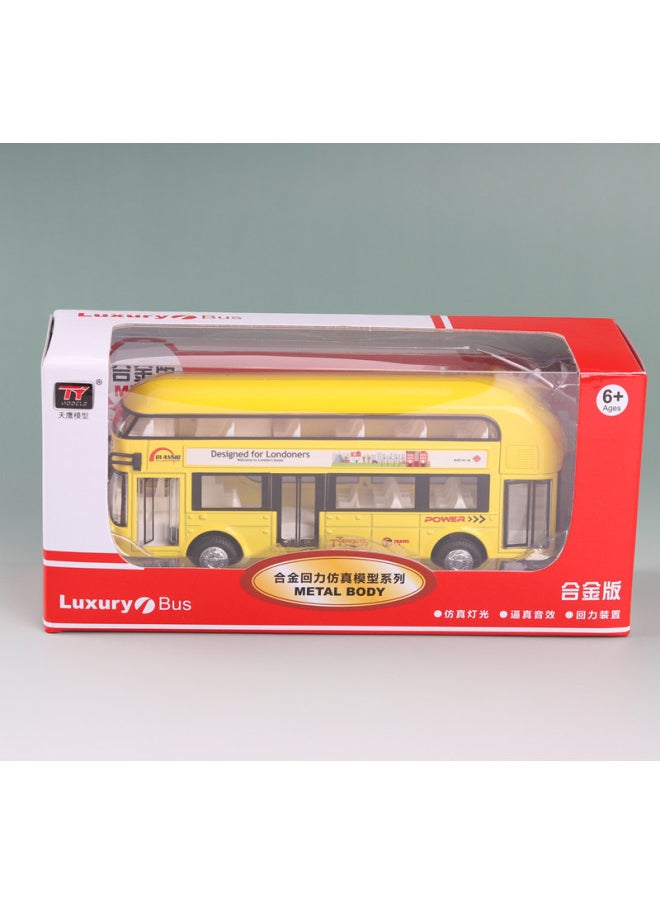 Tianying Alloy Car Model 1:36 Double-layer Bus Pull Back Sound Light Toy Bus Car Music Model Ornaments-Color:6008B Yellow Window Box