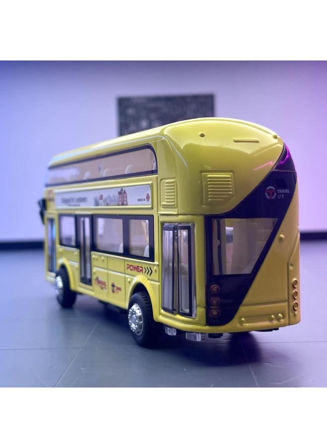 Tianying Alloy Car Model 1:36 Double-layer Bus Pull Back Sound Light Toy Bus Car Music Model Ornaments-Color:6008B Yellow Window Box