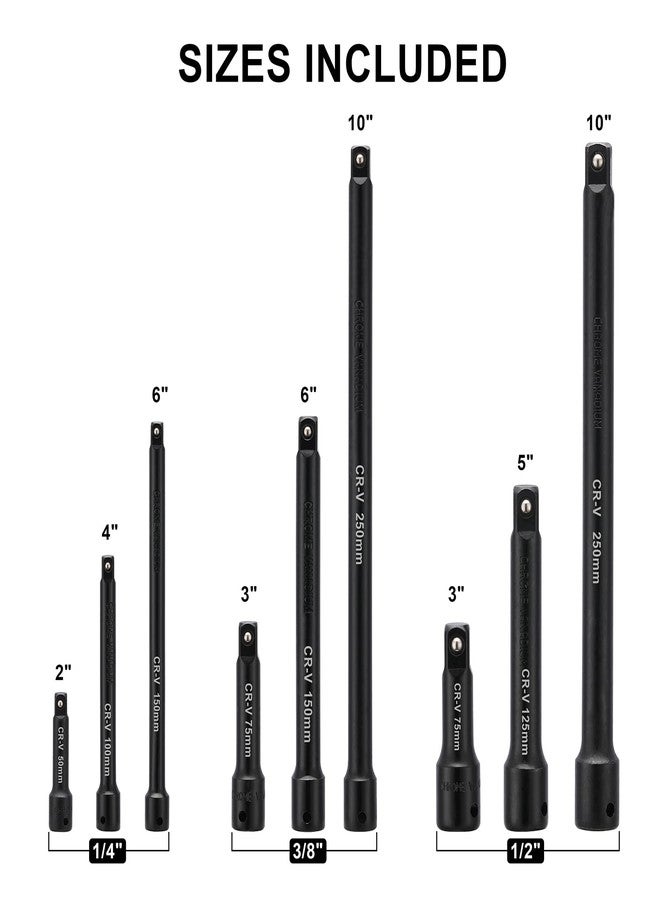 Mayouko 1/4",3/8",1/2" Drive Extension Bar Set, CR-V, 9 Pieces Socket Extension Bars for Narrow and Deep Areas - Image 3