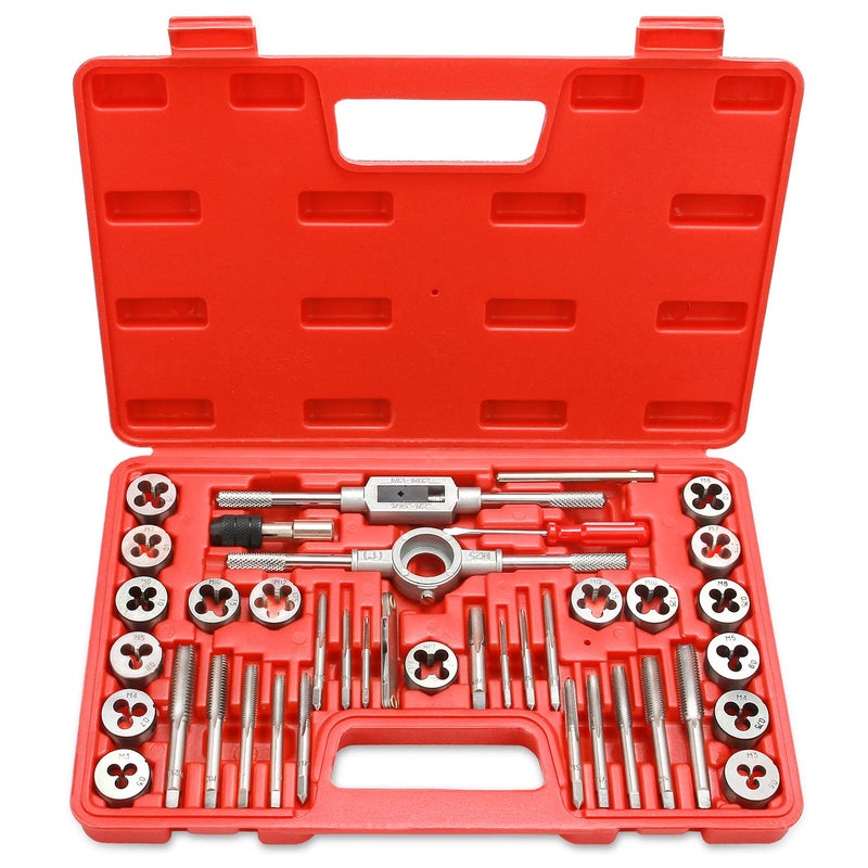 EFFICERE 40-Piece Premium Tap and Die Set, Metric Screw Threads M3, M4, M5, M6, M7, M8, M10, M12, Both Coarse and Fine Types | Essential Threading Tool Kit with Complete Handles, Accessories and Case - Image 1