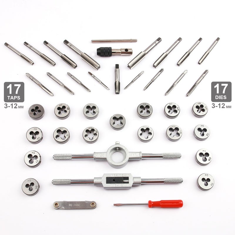EFFICERE 40-Piece Premium Tap and Die Set, Metric Screw Threads M3, M4, M5, M6, M7, M8, M10, M12, Both Coarse and Fine Types | Essential Threading Tool Kit with Complete Handles, Accessories and Case - Image 4