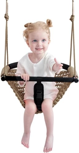 ROPECUBE Toddler Swing2in1 Baby Swing Adjustable Rope Swing Seat for Kids Indoor Outdoor Durable Backyard Swing Set for Infants Toddlers Light Brown - Image 1