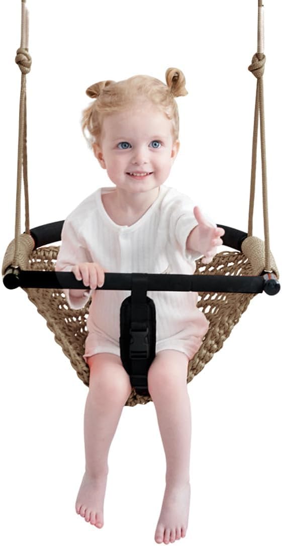 ROPECUBE Toddler Swing2in1 Baby Swing Adjustable Rope Swing Seat for Kids Indoor Outdoor Durable Backyard Swing Set for Infants Toddlers Light Brown - Image 2