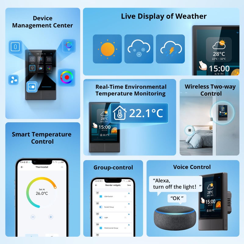 SONOFF Smart Switch, 2-Switch Panel Home Control, WiFi Smart Scene Wall Switch with Touchscreen, Smart Temperature Function, Lights Control, Compatible with Alexa and Google Home, NSPanel,Black - Image 2