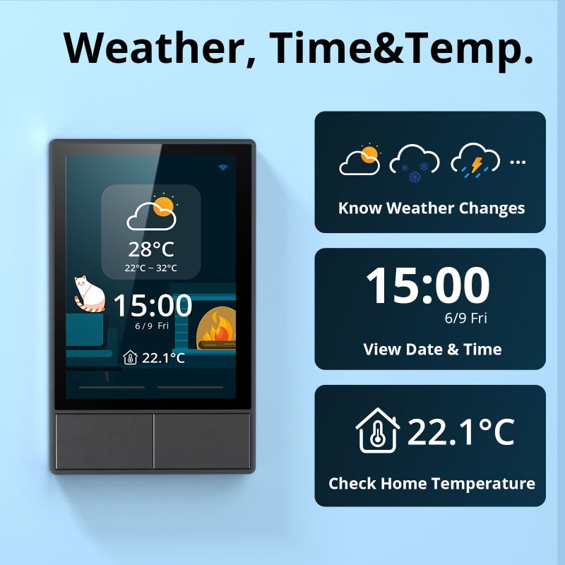 SONOFF Smart Switch, 2-Switch Panel Home Control, WiFi Smart Scene Wall Switch with Touchscreen, Smart Temperature Function, Lights Control, Compatible with Alexa and Google Home, NSPanel,Black - Image 3