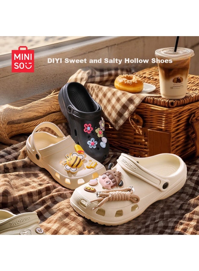 Miniso أحذية مثقوبة من مينيسو للرجال والنساء، صنادل شاطئية صيفية خارجية، نعال مغلقة سميكة غير قابلة للانزلاق، بيضاء عظمية، مقاس 40-41 - Image 1
