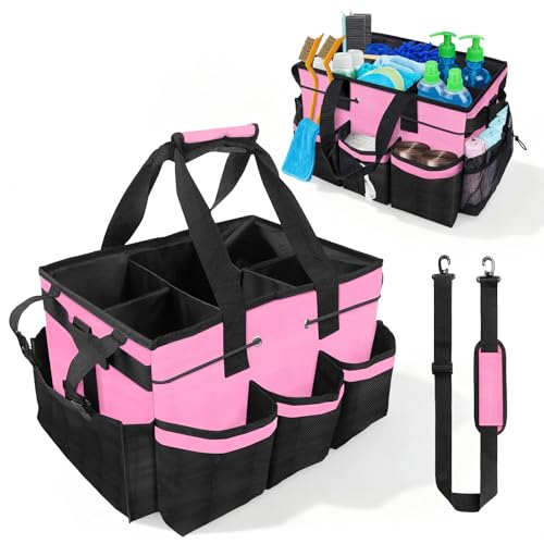 ALSLEA Cleaning Caddy Bag Heavy-Duty Organizer Tote for Housekeepers, Janitors & Home Cleaning Supplies with Adjustable Shoulder Strap & Multiple Pockets (Pink) - Image 1