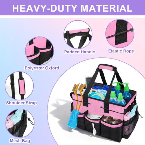 ALSLEA Cleaning Caddy Bag Heavy-Duty Organizer Tote for Housekeepers, Janitors & Home Cleaning Supplies with Adjustable Shoulder Strap & Multiple Pockets (Pink) - Image 2