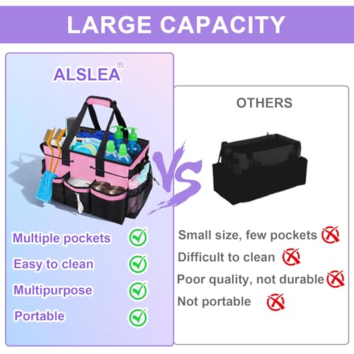 ALSLEA Cleaning Caddy Bag Heavy-Duty Organizer Tote for Housekeepers, Janitors & Home Cleaning Supplies with Adjustable Shoulder Strap & Multiple Pockets (Pink) - Image 4