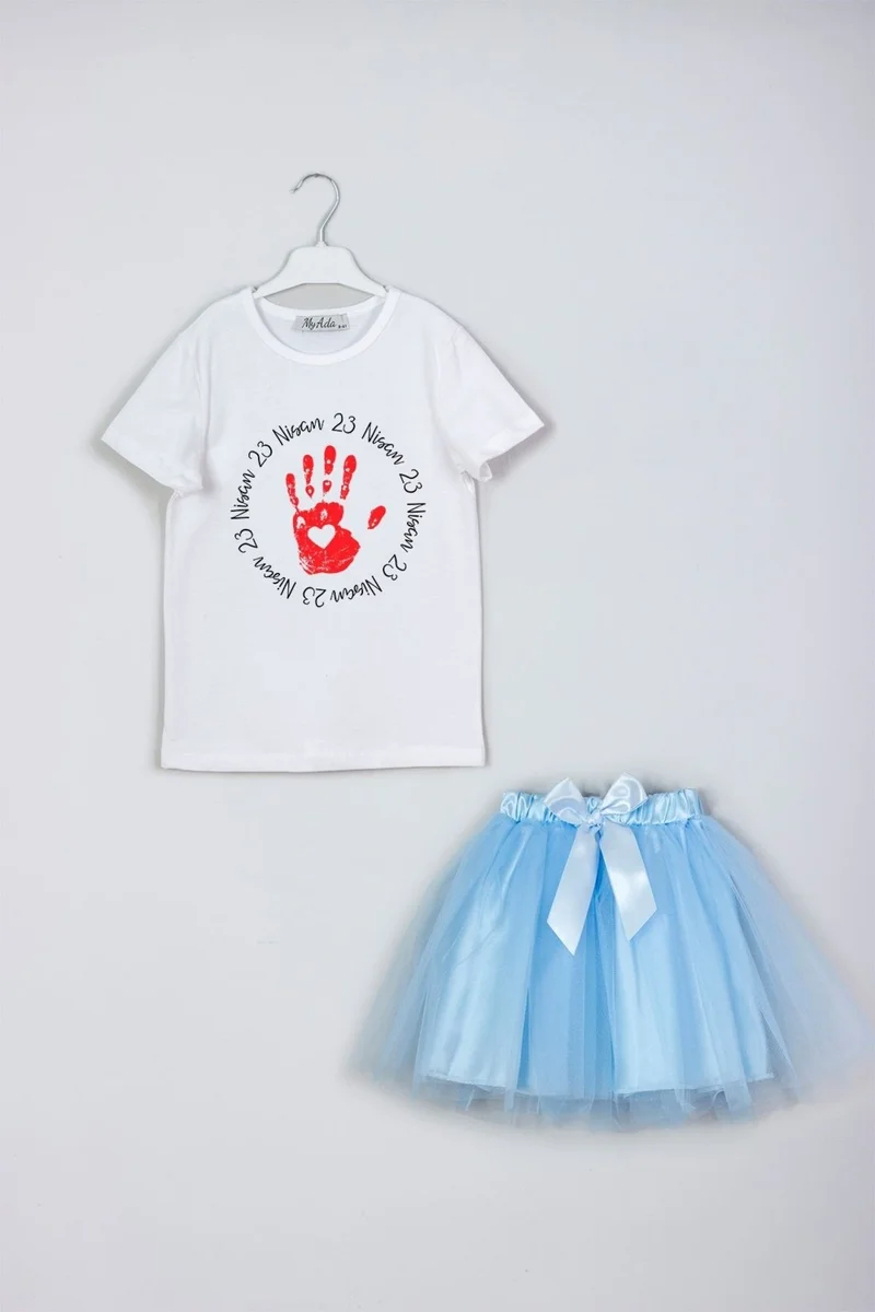 Myada 23 April Written Children's Hand Printed Skirt T-Shirt Combination Set