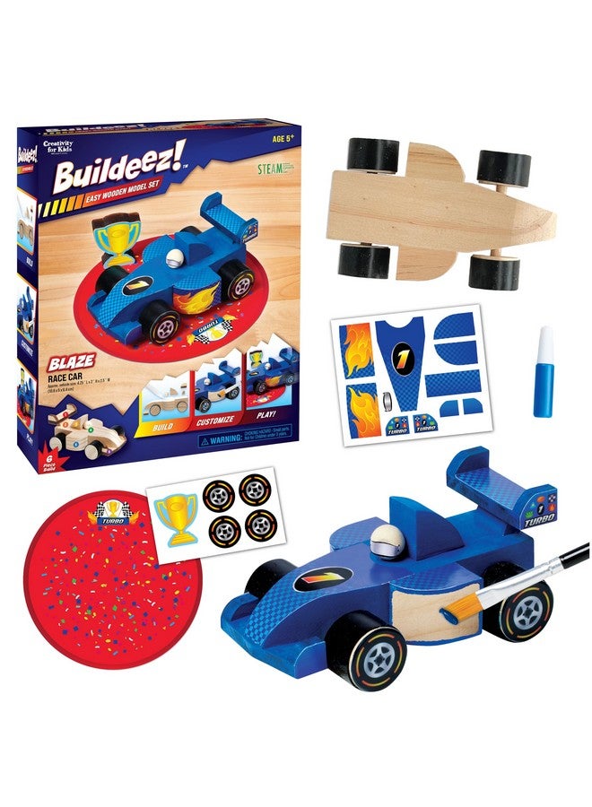 Creativity for Kids Buildeez! Easy Wooden Model Set: Blaze The Race Car - Model Car Kits to Build and Paint, Craft Kits for Kids Ages 5-7+, STEM Toys and Crafts for Boys - Image 1
