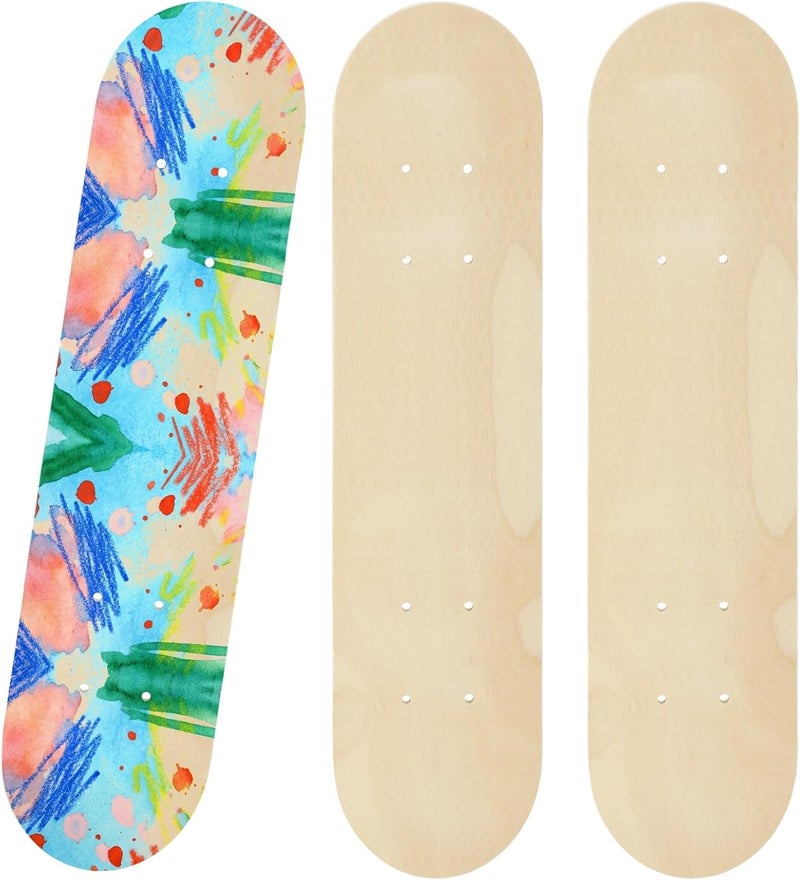 3 Pcs Blank Skateboard Decks, Unfinished Wood Art Boards for DIY Custom Graffiti, 23.6 x 5.9 in Skateboard Deck Set with Pre-Drilled Holes for Art Painting Home Decoration - Image 1