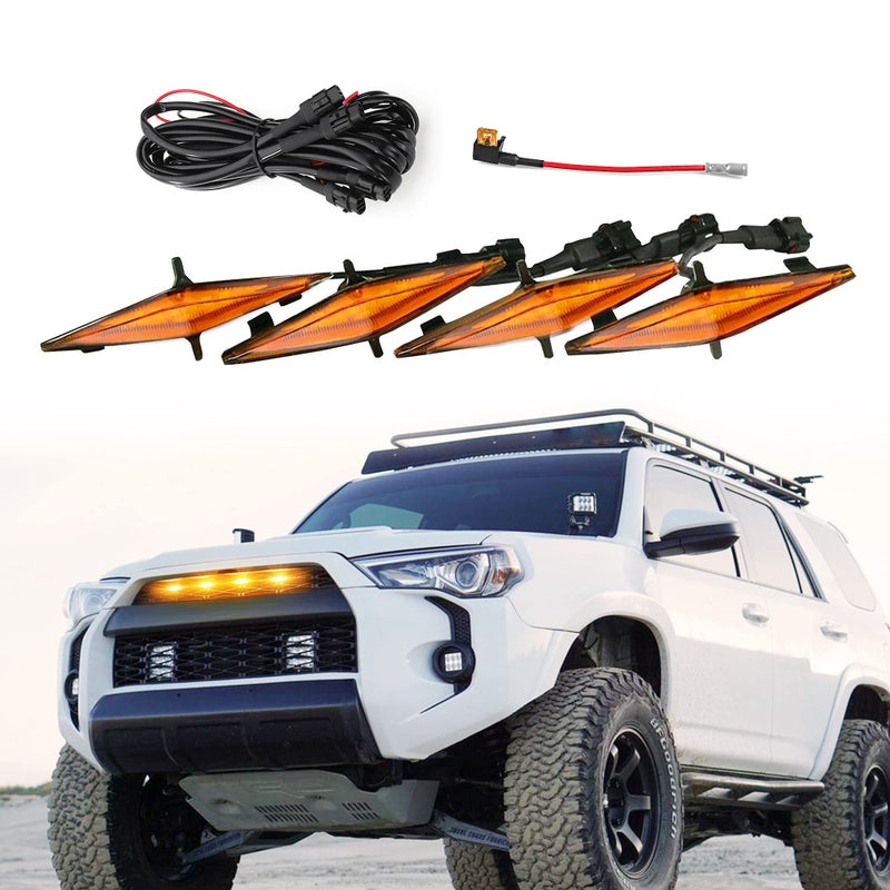 OXILAM LED Grille Lights with Fuse Amber Shell Compatible with Toyota 4Runner TRD Pro Grille 20142019 Including SR5 TRD OffRoad Limited 4PCS