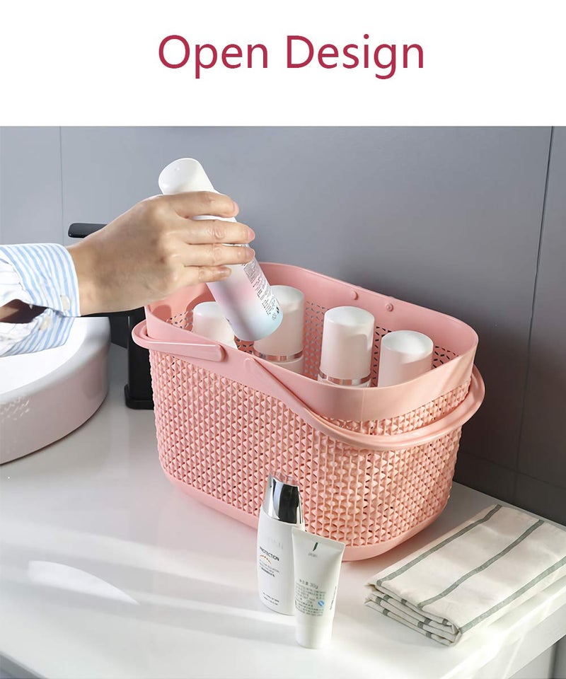 UUJOLY Plastic Organizer Storage Baskets with Handles, Shower Caddy Bins Organizer for Bathroom and kitchen (Pink) - Image 2