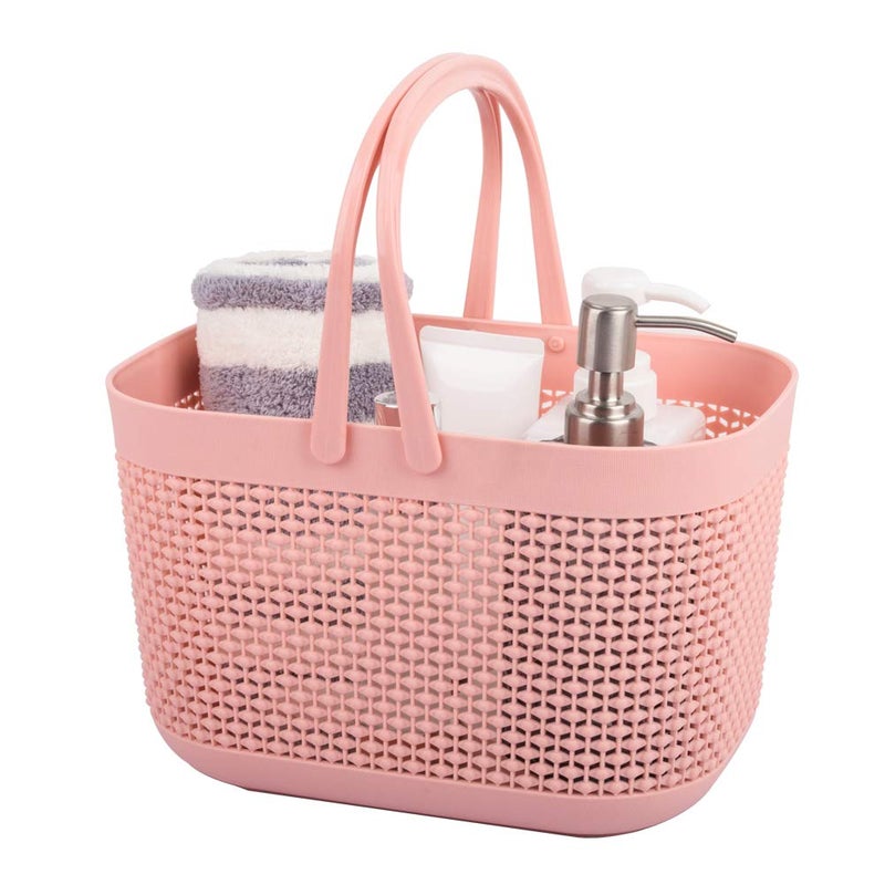 UUJOLY Plastic Organizer Storage Baskets with Handles, Shower Caddy Bins Organizer for Bathroom and kitchen (Pink) - Image 1