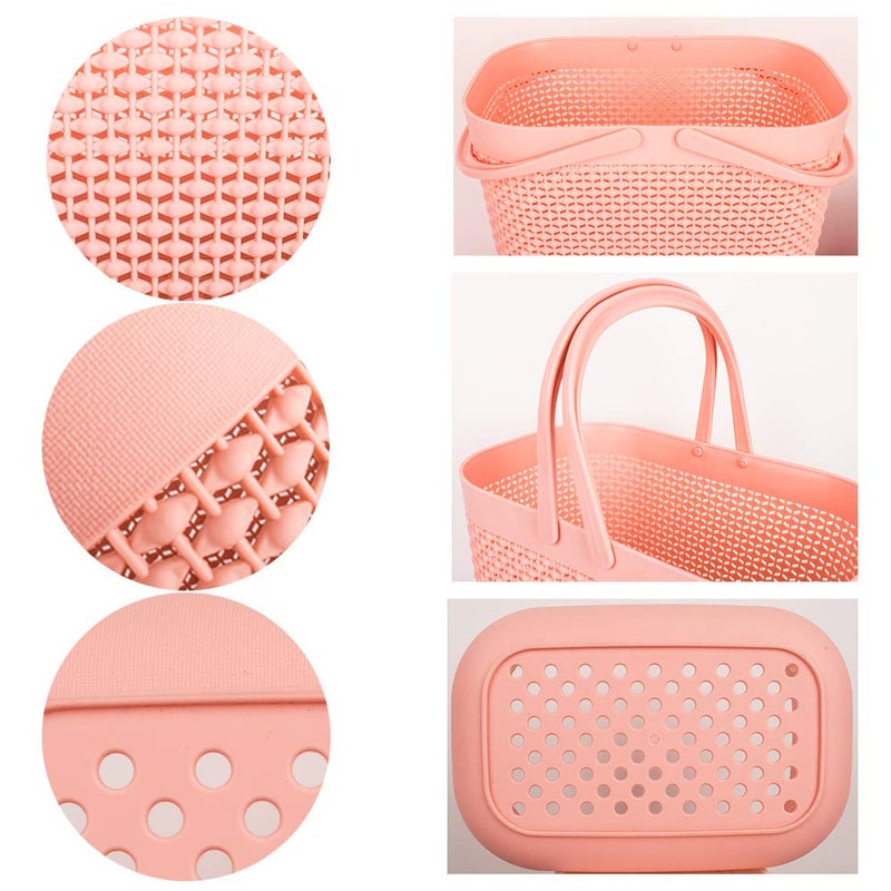 UUJOLY Plastic Organizer Storage Baskets with Handles, Shower Caddy Bins Organizer for Bathroom and kitchen (Pink) - Image 3