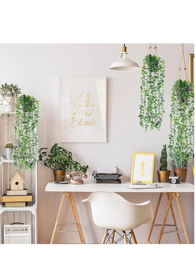 Generic 3 Pieces Artificial Hanging Plants - Eucalyptus Potted Plants for Office Farmhouse, Fake Leaves Pendant Plants, Indoor Outdoor Wedding Home Decor  - Image 3