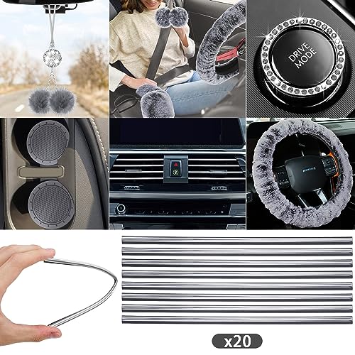 Woanger 47 Car Seat Cover Full Set for Women Included Car Front Rear Seat Fluffy Steering Wheel Cover Belt Automotive Floor Mats Air Conditioner Decoration Strip Universal(Gray) - Image 5