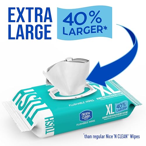 Nice 'N CLEAN Extra Large Flushable Wipes | 40% Larger Wipes | 6.8" x 7.5" Unscented XL Adult Wet Wipes | Septic and Sewer Safe | Fragrance Free, Hypoallergenic, Plant Based | 180 Butt Wipes - Image 3