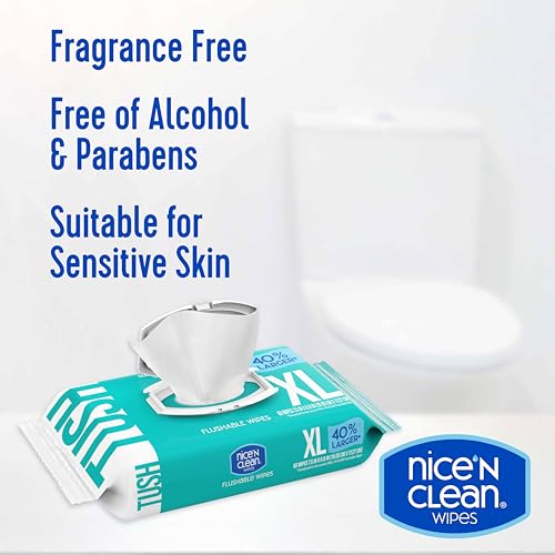 Nice 'N CLEAN Extra Large Flushable Wipes | 40% Larger Wipes | 6.8" x 7.5" Unscented XL Adult Wet Wipes | Septic and Sewer Safe | Fragrance Free, Hypoallergenic, Plant Based | 180 Butt Wipes - Image 5