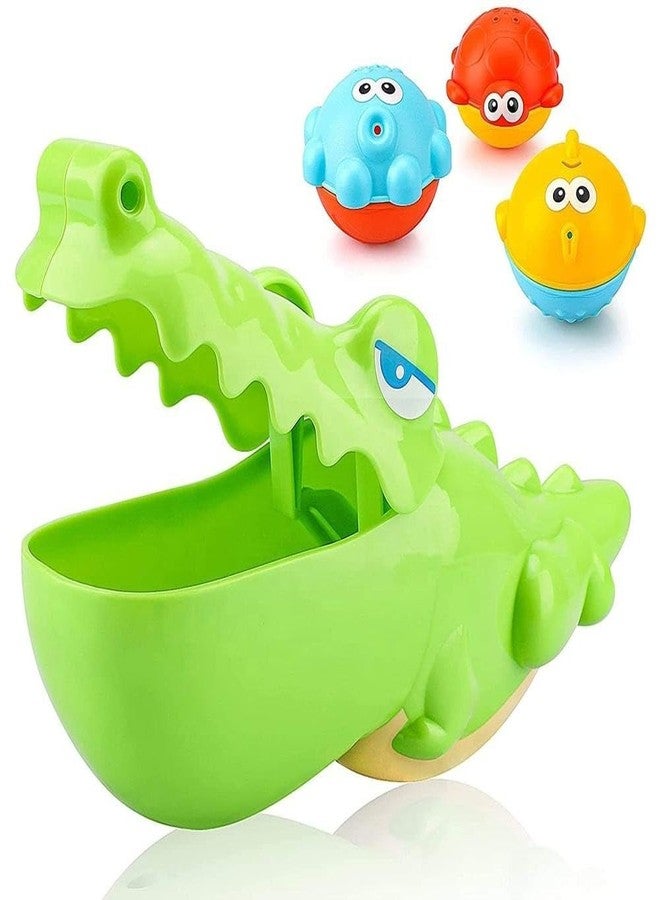 PLUSPOINT Crocodile Bath Toy for Toddler Baby Bathing Toys with 3 Animal Floating Fish Catching Game Octopus Swimming Set for Bathtub Water Play Activity Shower Alligator Play Set for Toddlers - Image 1