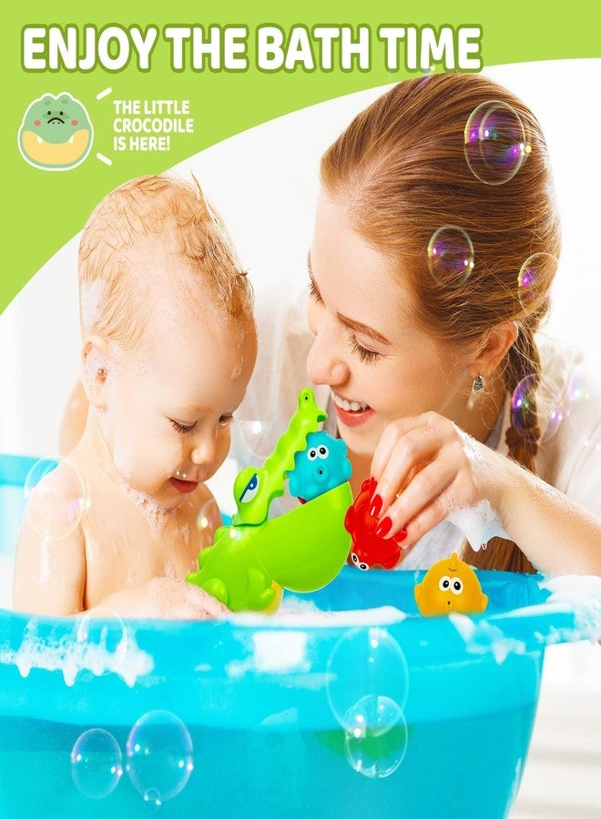 PLUSPOINT Crocodile Bath Toy for Toddler Baby Bathing Toys with 3 Animal Floating Fish Catching Game Octopus Swimming Set for Bathtub Water Play Activity Shower Alligator Play Set for Toddlers - Image 5