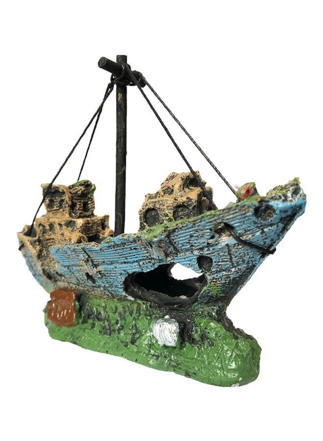 NIBEMINENT Boat Ship Shaped Aquarium Ornament Blue/Beige/Green 16x6x15cm