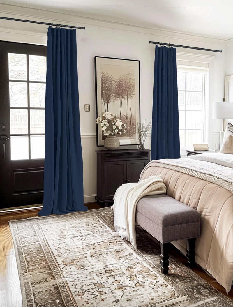 100% Blackout Shield Full Blackout Curtains for Bedroom 63 inch Length 2 Panels Set  Clip Rings/Rod Pocket Faux Linen Black Out Curtains for Living Room  Thermal Insulated  50Wx63L  Midnight Blue - Image 4