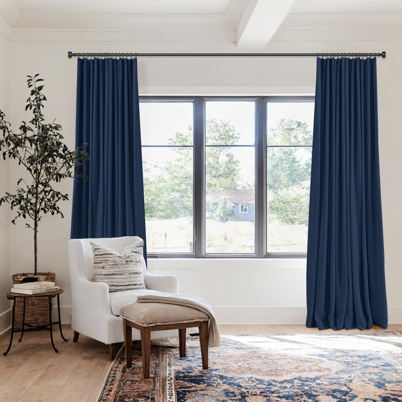 100% Blackout Shield Full Blackout Curtains for Bedroom 63 inch Length 2 Panels Set  Clip Rings/Rod Pocket Faux Linen Black Out Curtains for Living Room  Thermal Insulated  50Wx63L  Midnight Blue - Image 3