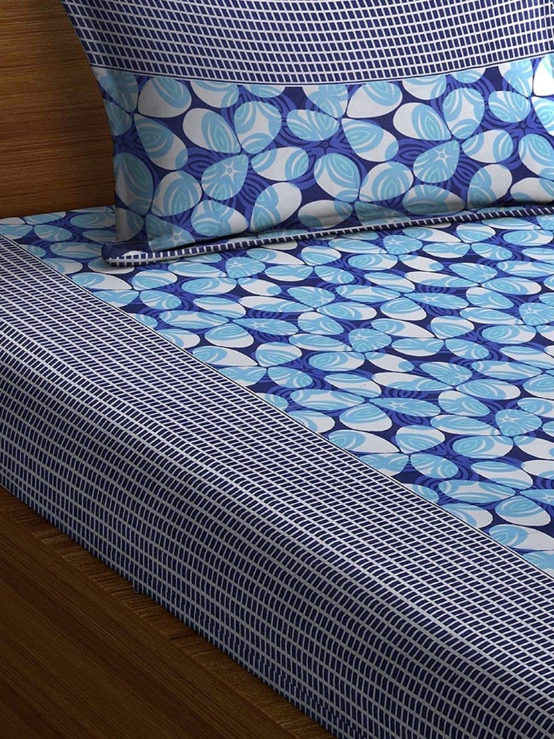 Fashion String 144 TC Microfibre Blue Single Bedsheet with 1 Pillow Cover - Image 2