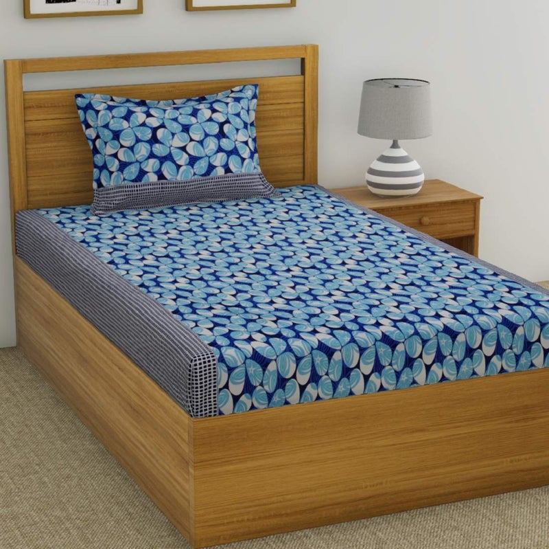 Fashion String 144 TC Microfibre Blue Single Bedsheet with 1 Pillow Cover - Image 4