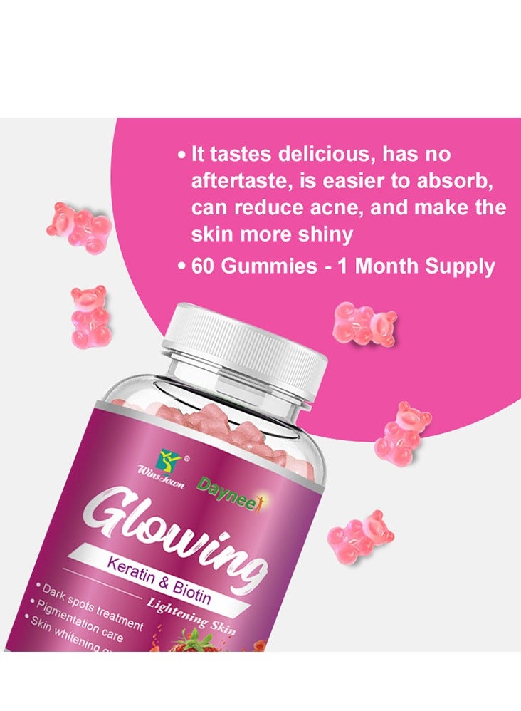 Daynee Glowing Keratin & Biotin Lightening Skin Dark Spots Treatment Pigmentation Care Skin Whitening Gummies  60 Vegan Gummies Dietary Supplement - Image 5